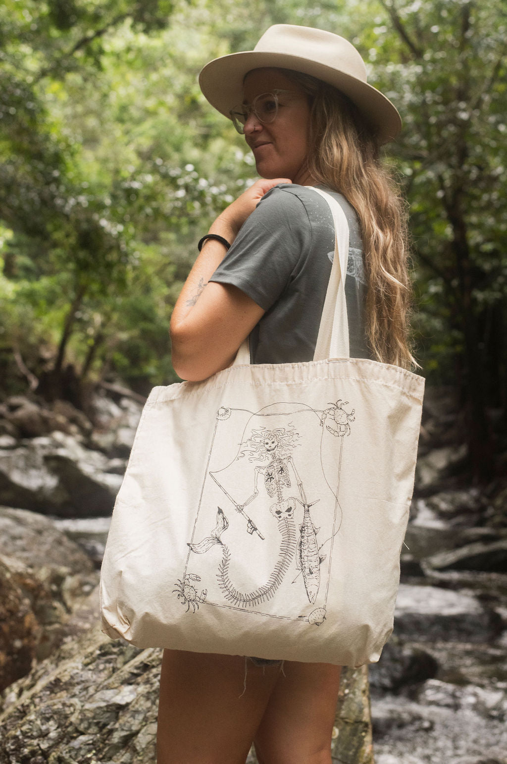 Tote Bags Skeleton Mermaid